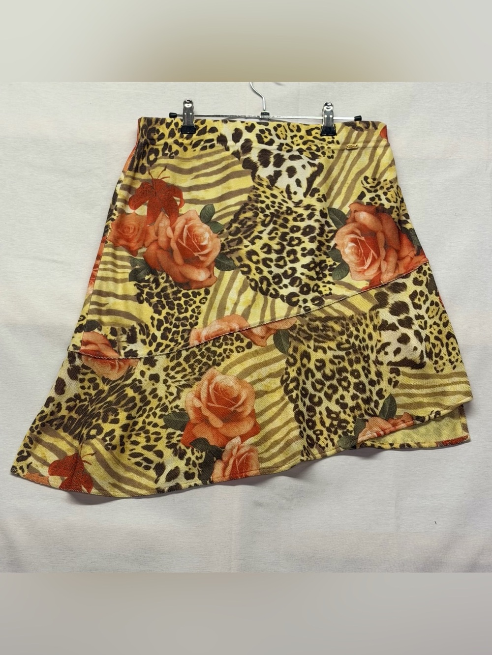 Vintage St. John Sport Bold leopard Yellow and Rose Print Asymmetrical Hemline M